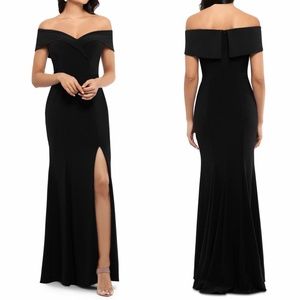 NEW XSCAPE Black Off The Shoulder SWEETHEART NECK Evening Dress SLIT GOWN 2